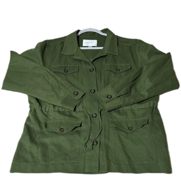 Amour Vert Hathaway Utility Jacket Military Army Green Size Large Linen Blend - Picture 5 of 9